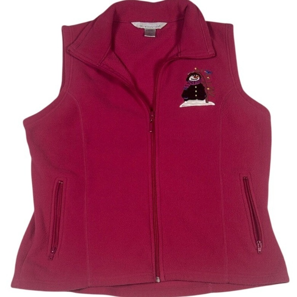 TRI MOUNTAIN Womens Fleece Vest Snowman Embroidery Pink Full Zip Size L